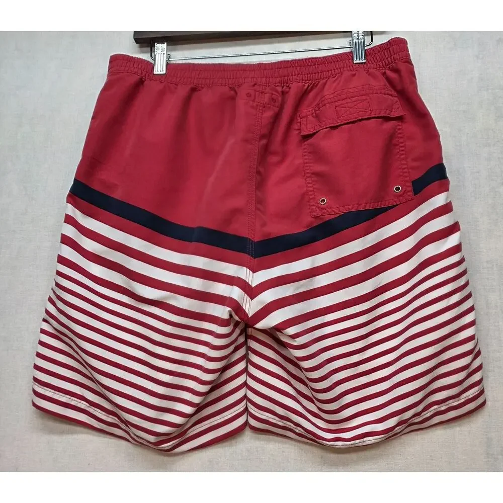 Brooks Brothers Men's Swim Trunks Size M Red White Striped Nautical Beach 346.
